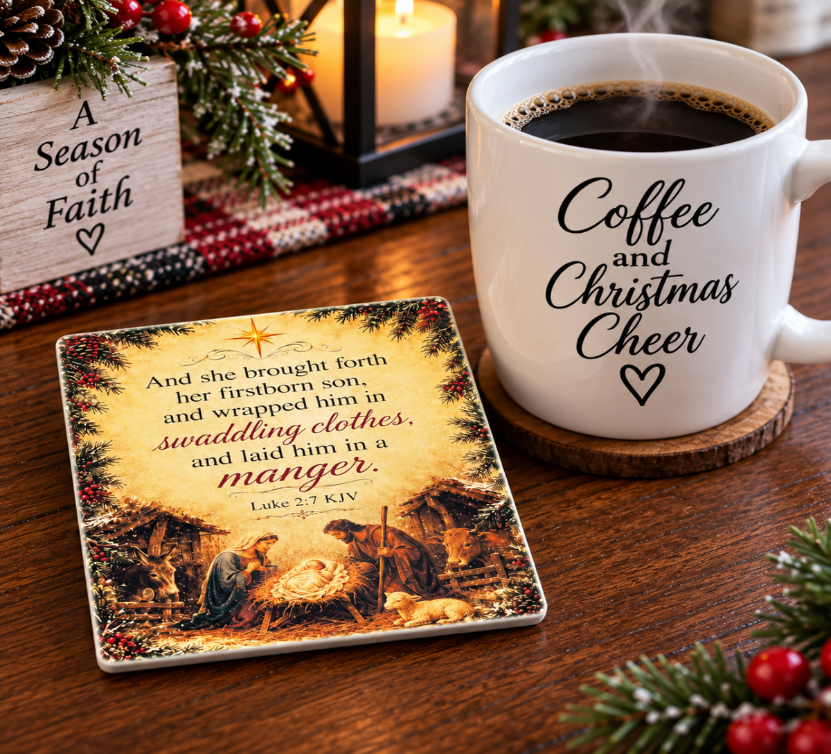 Baby Jesus Nativity – Christian Christmas Scripture Coaster
