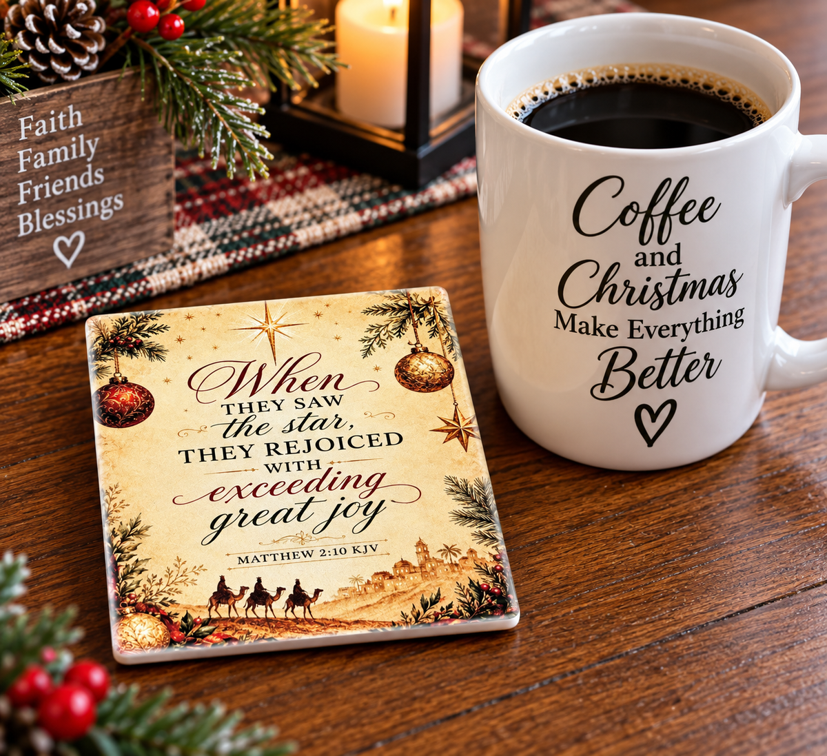 Exceeding Great Joy – Christian Christmas Scripture Coaster