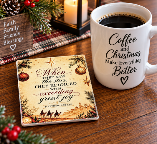Exceeding Great Joy – Christian Christmas Scripture Coaster