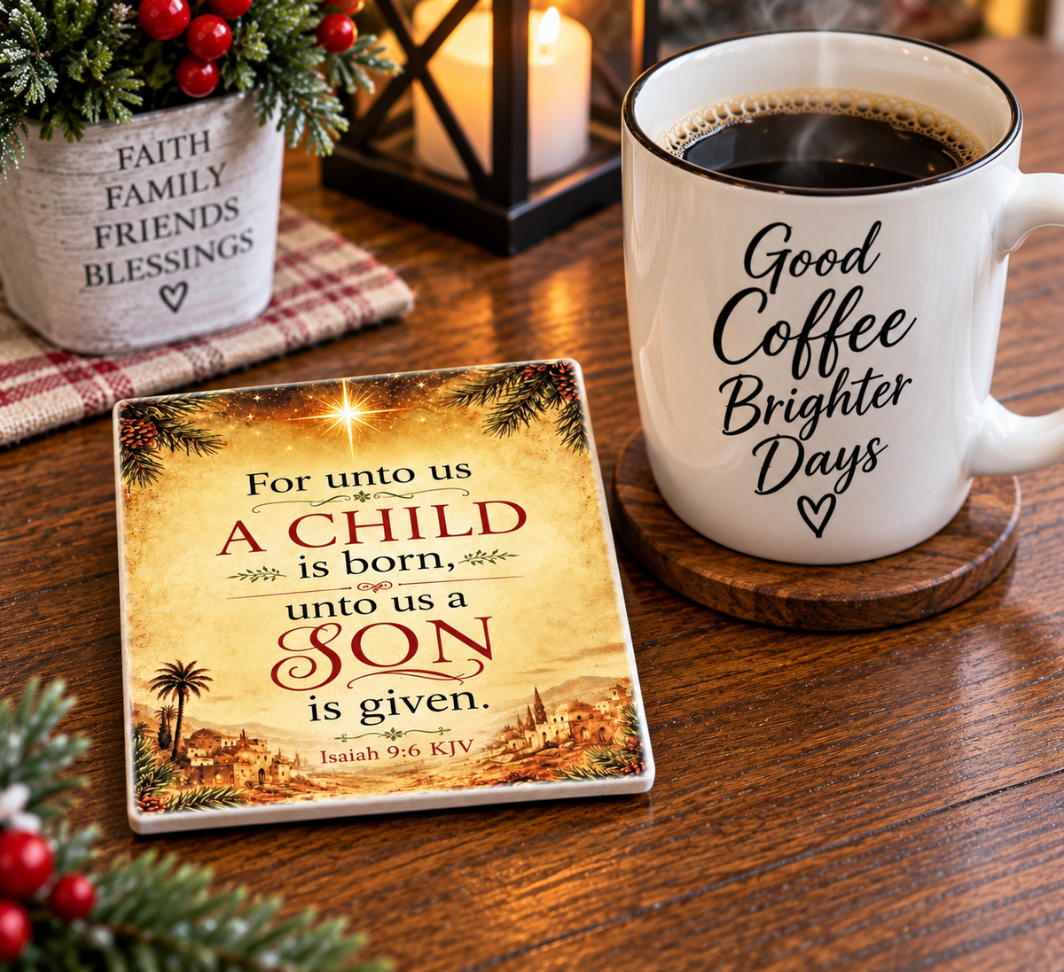 For Unto Us a Child Is Born – Christian Christmas Coaster